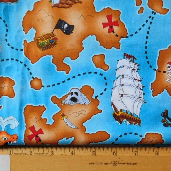 BOGO 2/$8 Fabric 1 Yard Nautical Pirate Treasure Map Fabric Hi-Fashion Cotton - Picture 2 of 4